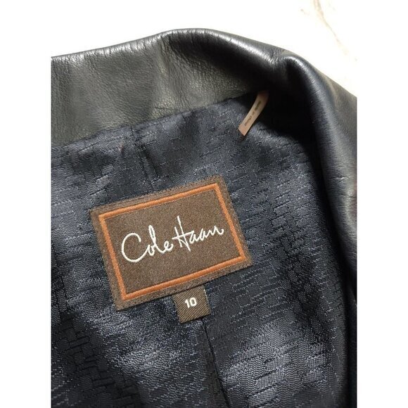 Cole Haan Genuine Lambskin Coat Trench Long Jacket Button Up Womens 10 - Picture 4 of 10